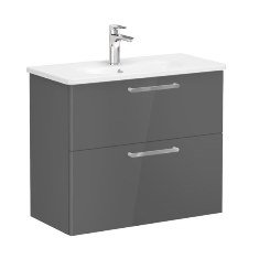 Vitra Root 68122 Lavabo Dolabı, Çift Çekmeceli, Dar, 80 Cm, Parlak Antrasit, Yuvarlak Lavabolu